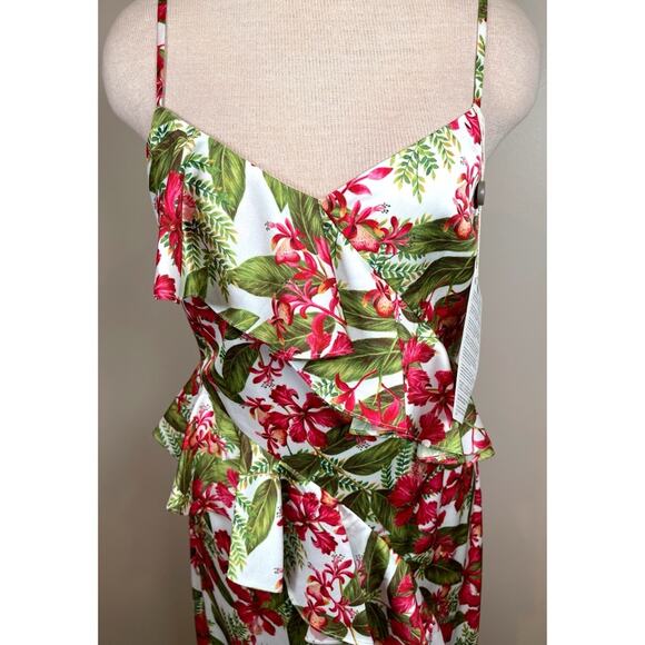 AMUR Deborah High Low Ruffle Scarlet Tropical Floral Maxi Dress Size 6 - Picture 4 of 7